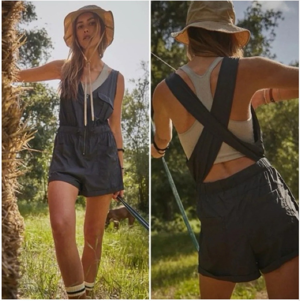 Free People Movement Noiseless Back On Trek Shortsie Sz Medium Black Nylon Hike